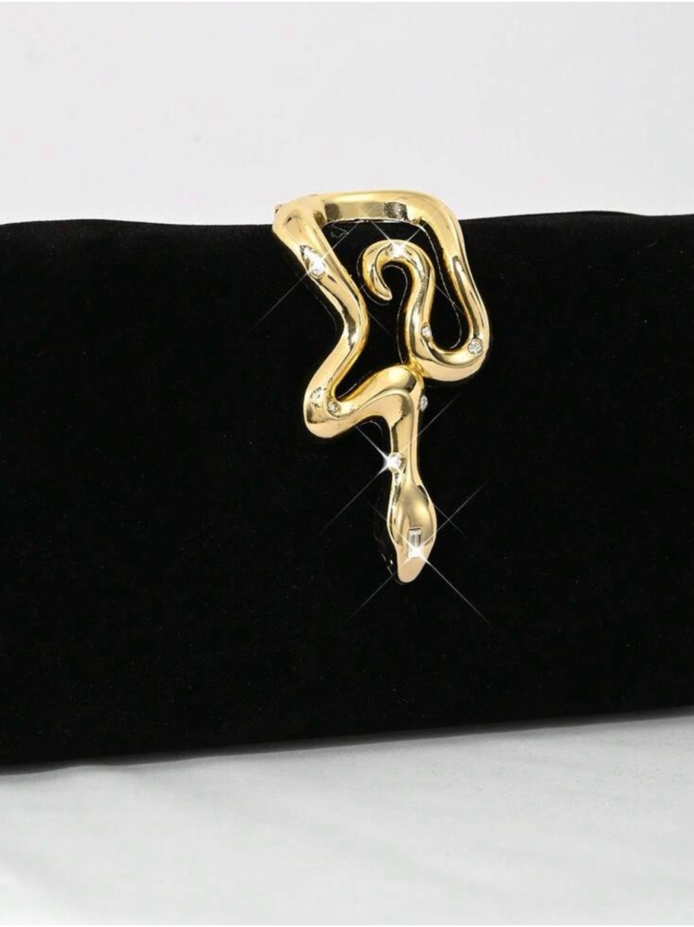 Black Velvet Clutch with Gold Snake Accent - Picture 6 of 7